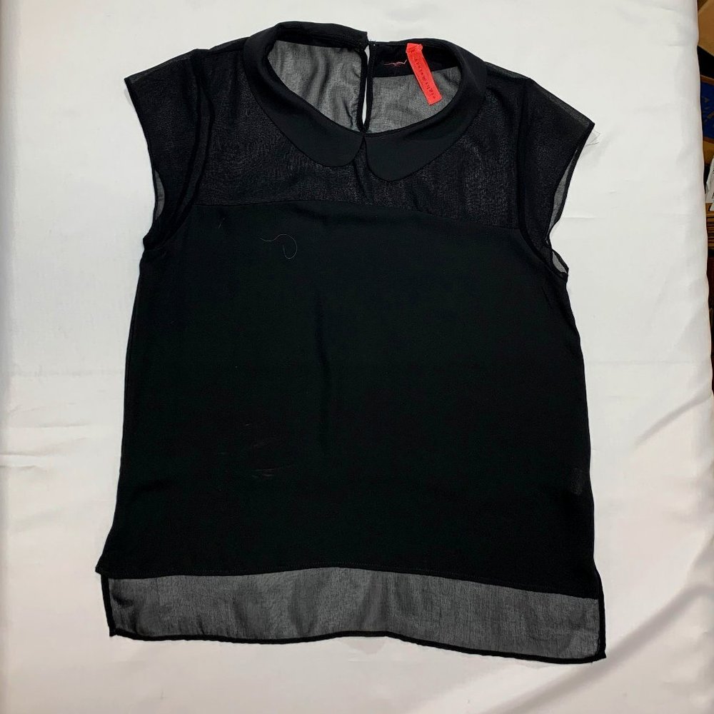 Eight Sixty, Size M , Black, Peter Pan Collar, Cap Sleeves, Sheer